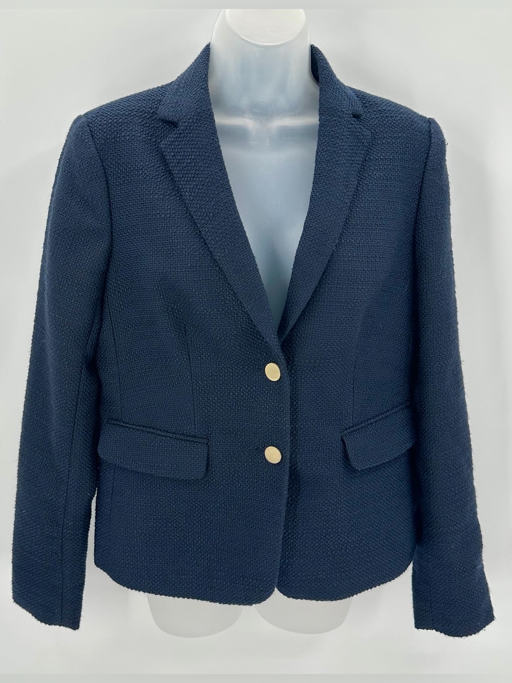 Ann Taylor Blazer Women’s 8 Navy Blue Textured Jacket Single Breasted Tailored